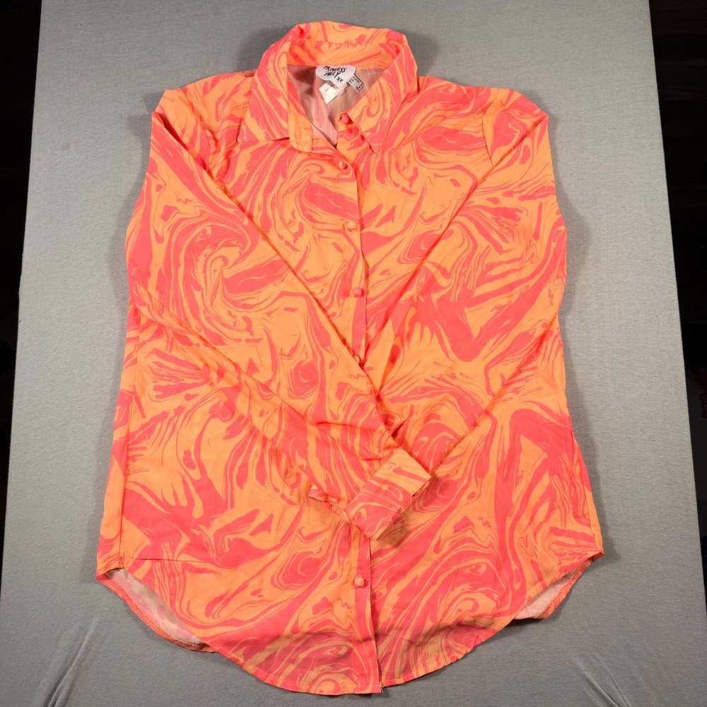 Princess Polly Orange Pink Marble Swirl Print Button Up Shirt Womens US 4 Small